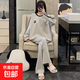 純棉睡衣女長(cháng)袖春秋季大碼2025年新款可外穿小狗條紋褲家居服套裝 411910運動(dòng)風(fēng)灰色 L 100-120斤