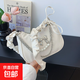 復(fù)古時尚餃子女包包2025新款百搭單肩包小眾串珠鏈條斜挎包 米白