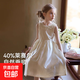 女童新款2025連衣裙夏季新款木耳邊光澤公主禮服裙兒童涼感背心裙 米白色 130
