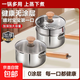 不銹鋼加厚奶鍋木柄無(wú)涂層加高帶蓋蒸煮煮粥煲湯燃氣電磁爐 木柄奶鍋【配蓋+蒸屜】20cm