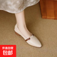 斷碼清倉(cāng)尖頭單鞋女新款真皮粗跟中年女士軟面軟底淺口奶奶鞋復(fù)古 米白色 37