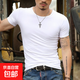 夏季純色緊身短袖男黑色彈力修身T恤男打底衫運動(dòng)半袖體恤男QM 白色 5XL