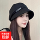 日系可折疊夏季黑色漁夫帽女新款長(cháng)防曬帽貝雷帽堆堆帽大頭圍百搭 黑色