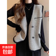 錦裳淑小香風(fēng)千鳥(niǎo)格馬甲外套女早秋中長(cháng)款寬松春秋無(wú)袖針織背心Q4 黑色格子 均碼