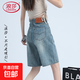 浪莎懷舊藍闊腿牛仔短褲女2025夏季新款高腰顯瘦寬松直筒中褲五分 懷舊藍 2XL