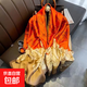春夏薄款絲巾高級感印花長(cháng)巾新款緞面旅游防曬紗巾民族風(fēng)披肩批發(fā) L89074-線(xiàn)條橘