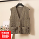 錦裳淑毛線(xiàn)針織馬甲女新款春秋韓版寬松V領(lǐng)單排扣短款毛衣坎肩背 卡其色 XL