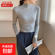 半高領(lǐng)打底衫內(nèi)搭褶皺長袖T恤女春秋冬季修身顯瘦簡約純色上衣潮 7007#灰色 M 【92斤以下】