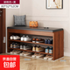 門口鞋架多層樓道外可坐入戶一體換鞋凳新款2025簡易親子鞋柜家用 【板材升級】大杉胡桃色80*32*52