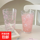 三麗鷗kt貓粉色牛奶凱蒂貓印花玻璃水杯可愛(ài)少女心果汁牛奶喝水杯 白色kt貓+粉色kt貓+2根吸管 450ml