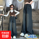 女童時(shí)尚寬腳口闊腿褲2025新款中大童炸街學(xué)生松緊腰牛仔拖地長褲 藍(lán)色 闊腿褲 160 （建議150以內(nèi)）