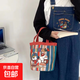 可愛(ài)涂鴉水桶包ins印花圓筒包帆布便當袋韓風(fēng)少女手拎飯盒媽咪包 小貓小狗棒球