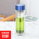 【京東物流】雙層高硼硅玻璃杯厚底水杯雙層防燙杯子耐高溫茶杯 藍色杯蓋玻璃杯 400ml 1只