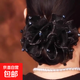 優(yōu)雅氣質(zhì)滿天星發(fā)飾歐根紗大腸發(fā)圈高級(jí)感發(fā)繩盤(pán)發(fā)丸子頭頭花頭飾 黑色