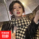 【全網(wǎng)熱銷】圍巾氛圍感千鳥格學(xué)生韓版情侶秋冬保暖百搭 黑色 30*180cm