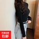 傾慕汐羽毛衣女2024秋冬長(cháng)袖中領(lǐng)內搭修身韓版打底衫半高領(lǐng)套頭針織衫 黑色 均碼