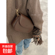 馬鞍包女2025新款高級感真皮豆腐小方包復(fù)古百搭單肩斜挎包 棕色/
