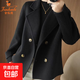 金狐貍秋冬季寬松毛呢開(kāi)衫大衣短款西裝領(lǐng)呢子外套氣質(zhì)時(shí)尚潮流大 黑色 25106 M 建議110-125斤