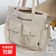 原創(chuàng  )不起球滌綸多口袋設計通勤托特休閑文藝學(xué)生單肩斜挎女包 白色