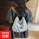 休閑大容量牛仔包2026新款女包潮時(shí)尚百搭三用雙肩包斜挎通勤背包 藍色 無(wú)掛件