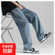 牛仔褲男韓版潮流夏季薄款寬松男生青少年闊腿褲子百搭直筒長(cháng)褲 中藍色 常規 XL