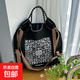 日系Ball Chain同款平替刺繡購物袋花藤腰果花系列【不含肩帶】 黑色【花藤】/ 大號