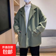 感毛呢大衣男短款秋冬季寬松西裝領(lǐng)外套潮牌呢子風(fēng)衣 綠色 常規 2XL