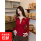 紅色新年假兩件格子打底衫女秋冬美式甜辣妹內搭長(cháng)袖修身上衣XXC 紅色【優(yōu)質(zhì)款】 L 105-116斤