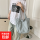 文藝防水尼龍帆布包休閑單肩包純色簡(jiǎn)約輕便通勤小眾大容量托特包 藍色