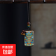 檀木國潮彩繪平安無事牌鑰匙扣手機吊墜情侶掛件文玩生日禮物 綠檀木-平安方牌-手機鏈(禮盒裝)
