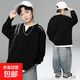 童裝男童衛衣春秋款2025新款春季打底衫中大兒童男孩春裝上衣時(shí)髦 CQS-T336【黑色假兩件衛衣】 170