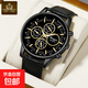 手表男休閑腕表潮流運動(dòng)機車(chē)石英表皮帶男士手表 合金黑色（升級版機芯）