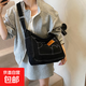 牛仔帆布包上班通勤休閑單肩斜挎布包有拉鏈慵懶風(fēng)女生補(bǔ)課放書包 黑色