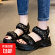 運動(dòng)老爹涼鞋女2025新款百搭厚底松糕鞋子學(xué)生網(wǎng)紅軟底羅馬沙灘鞋 黑色 36