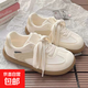 夏季網(wǎng)面透氣小白鞋女鞋2025新款百搭小眾運(yùn)動(dòng)板鞋子配裙子大頭鞋 米白色 38