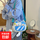 新款可愛(ài)小貓斜跨包手機包學(xué)生女孩韓版時(shí)尚小包卡通親子斜挎包 米白藍拼色 無(wú)掛件