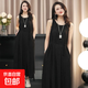 長(cháng)款褶皺無(wú)袖連衣裙女夏季百搭垂感寬松系帶顯瘦吊帶背心裙J82 黑色 均碼 （80-140斤）