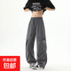 休閑褲夏季高街褶皺傘兵褲男女同款工裝褲潮牌寬松速干薄款闊腿褲 深灰色 XL