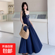 藏青色顯瘦氣質(zhì)赫本風(fēng)大擺型吊帶長(cháng)裙2025春秋新款高級感連衣裙女 長(cháng)款 XL 【建議120-130斤】