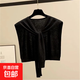 法式條紋披肩外搭百搭小披肩女秋冬洋氣時(shí)尚外搭小披肩 黑色純色【上肩就好看】