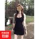 無袖吊帶連衣裙女夏小個(gè)子短款辣妹緊身包臀收腰顯瘦a字背心裙子 吊帶裙+防曬衫 M 95-110