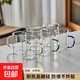 六色玻璃茶杯水杯耐熱加厚套裝家用玻高硼硅璃杯彩把 粉藍綠黃黑透明 300ml