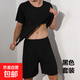 冰絲睡衣男士夏季家居服套裝莫代爾無痕圓領(lǐng)薄款短袖男t恤 黑色【短袖+短褲】 4XL 【建議175-195斤】