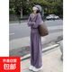 運動(dòng)套裝女2025秋季新款韓版寬松網(wǎng)紅休閑衛衣拉鏈闊腿褲兩件套QM 紫色套裝 L