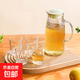【樂唯詩】豎紋冷水壺套裝玻璃杯高顏值日式果汁杯子家用餐廳水杯 一壺二杯套裝（800ml+100ml*2）