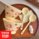 可愛奶油風飯盒卡通版陶瓷飯盒少女心手繪大容量飯盒帶勺 1L 【4件套】櫻桃小貓2個碗+2個陶瓷勺