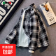 保威特犀牛小香風(fēng)格子外套男春秋季美式潮牌寬松百搭ins潮流學(xué)生 XXF001黑色 L
