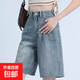高腰牛仔短褲女夏季復古小個(gè)子大碼顯瘦中褲寬松闊腿美式五分褲子 藍色 2XL