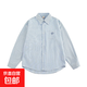 美式復古長(cháng)袖條紋襯衫男歐美街頭垂墜感襯衣薄款外套情侶潮牌男襯 藍色 2XL