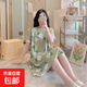 棉綢睡裙女夏薄款2025新款睡衣韓版甜美少女網(wǎng)紅家居外穿裙子QM 綠底小花2301 均碼 (90-140斤內穿)